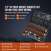 VEVOR Juego de dados de impacto profundos con accionamiento de 1/2" 34 piezas
