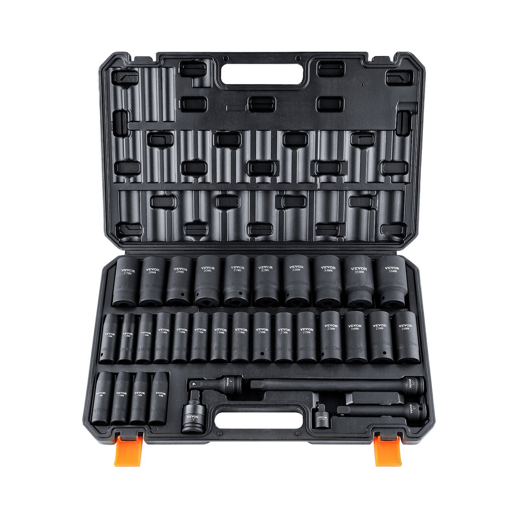 VEVOR Juego de dados de impacto profundos con accionamiento de 1/2" 34 piezas