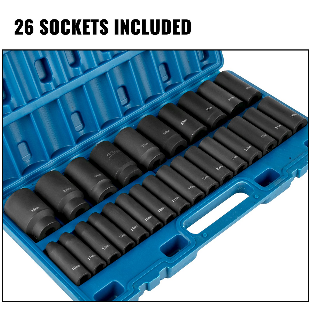 Juego de dados de impacto VEVOR de 1/2 pulgada 26 piezas de 6 puntas