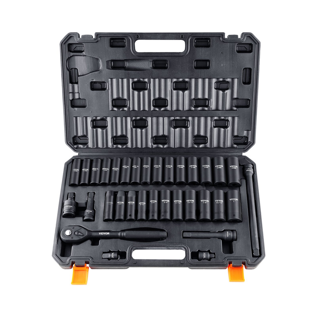 Juego de dados de impacto VEVOR de 1/2" juego de 33 piezas SAE de 3/8" a 1" y métricos de 10 a 24 mm