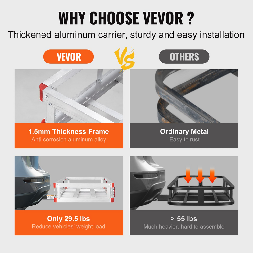 VEVOR Portaequipajes de enganche de remolque de 49,4 x 22,4 x 7,1 pulgadas capacidad de carga de 500 libras