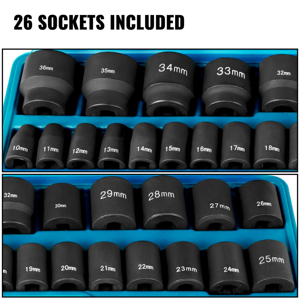 Juego de vasos de impacto VEVOR de 1/2 pulgada 26 piezas