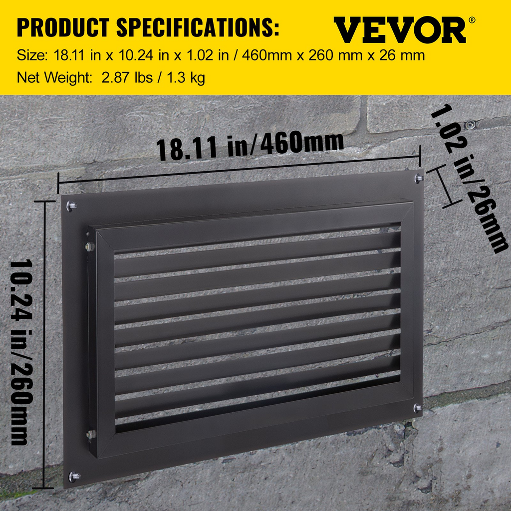 VEVOR - Respiradero para cimientos contra inundaciones 20 cm de alto x 40 cm de ancho para reducir los daños en los cimientos y el riesgo de inundaciones color negro