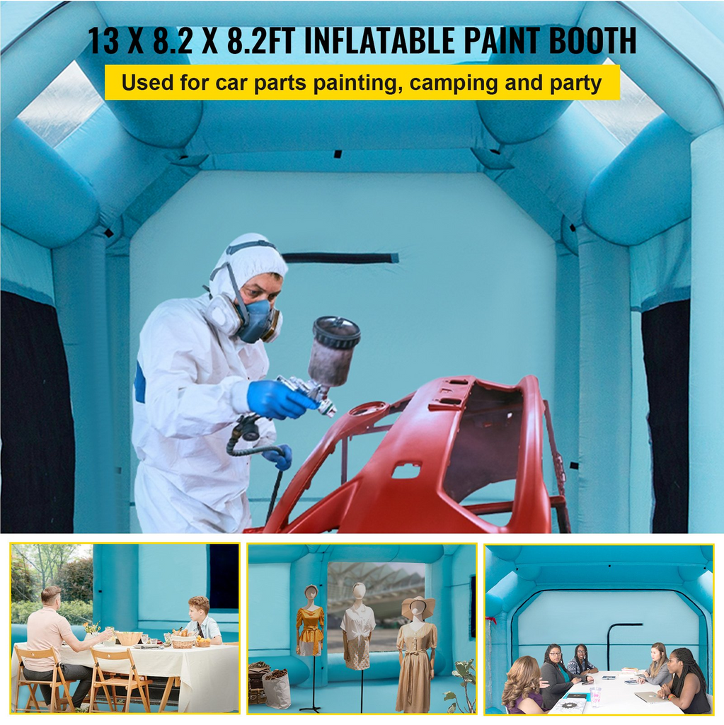 Cabina de pintura inflable VEVOR de 13 x 8 x 8 pies con sistema de filtro de aire y 2 sopladores para automóviles y motocicletas