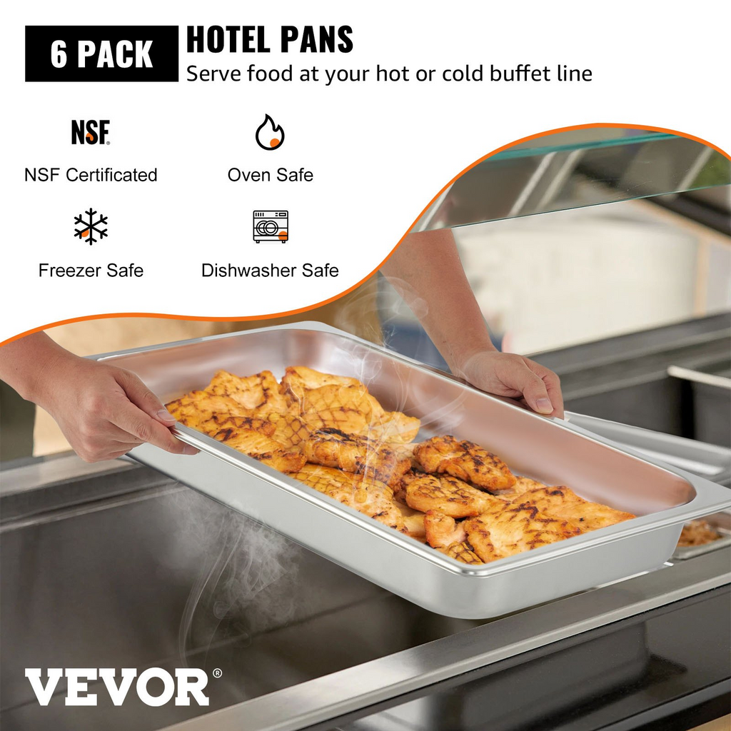 VEVOR - Juego de 6 sartenes para mesa de vapor de 20,9 x 12,8 x 2,6 pulgadas de profundidad de 8,5 l de profundidad