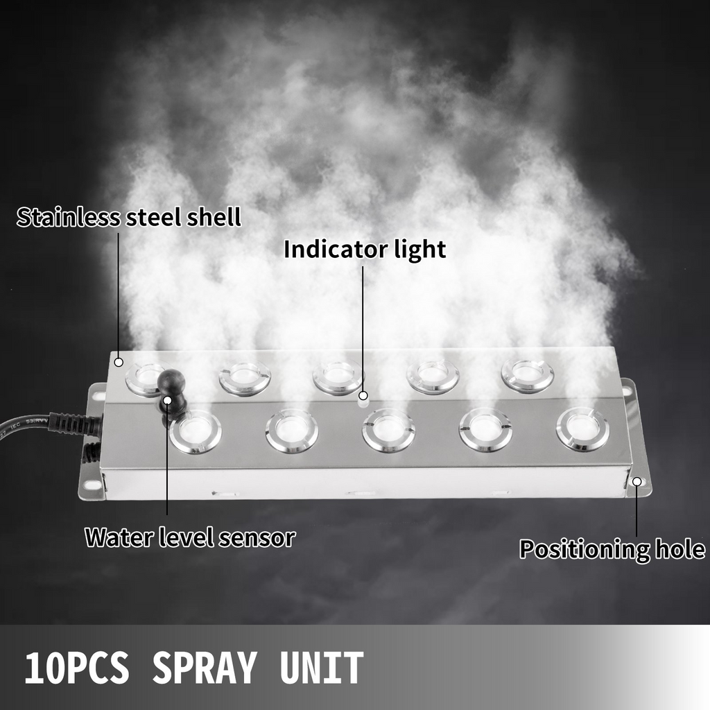 Nebulizador ultrasónico de 10 cabezales con fuente de alimentación resistente al agua 5 kg/h