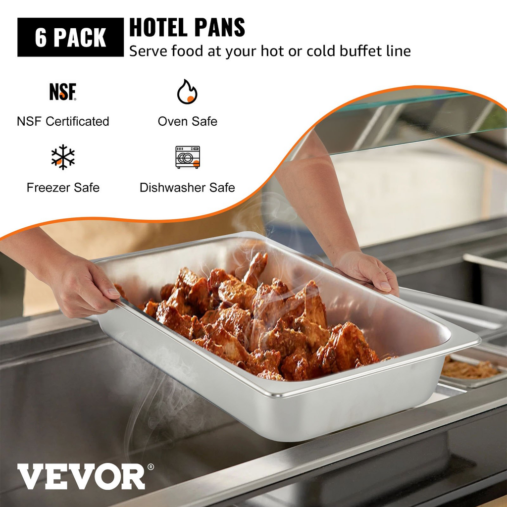 VEVOR - Juego de 6 sartenes para mesa de vapor de 20,9 x 12,8 x 3,9 pulgadas de profundidad recipiente para alimentos de tamaño completo de 13 l