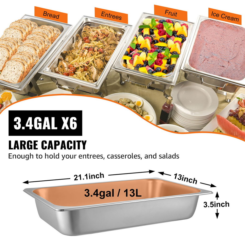VEVOR - Juego de 6 sartenes para mesa de vapor de 20,9 x 12,8 x 3,9 pulgadas de profundidad recipiente para alimentos de tamaño completo de 13 l
