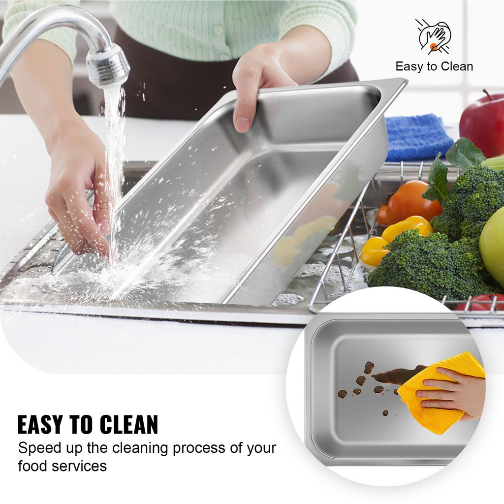 VEVOR - Juego de 6 sartenes para mesa de vapor de 20,9 x 12,8 x 3,9 pulgadas de profundidad recipiente para alimentos de tamaño completo de 13 l