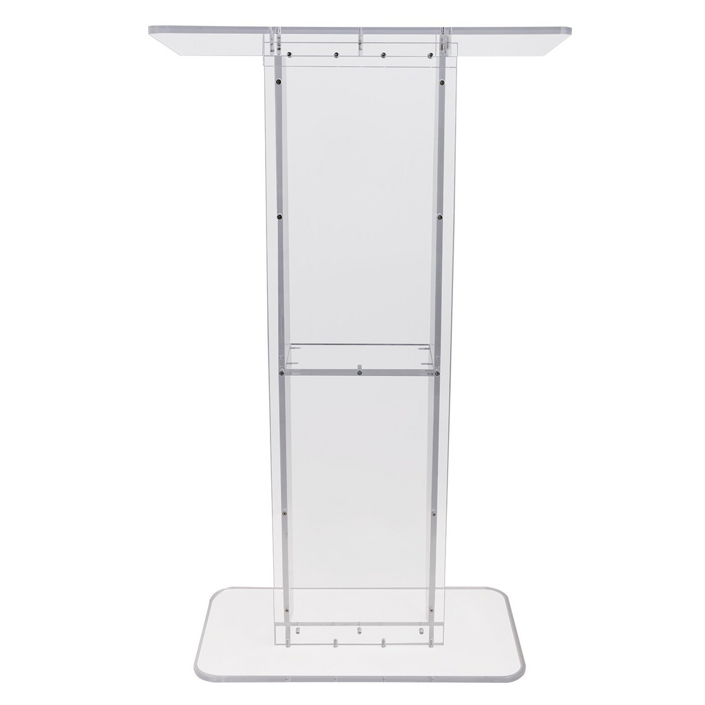 Podio acrílico VEVOR, soporte de podio acrílico transparente de 47" con amplia superficie de lectura y estante de almacenamiento,