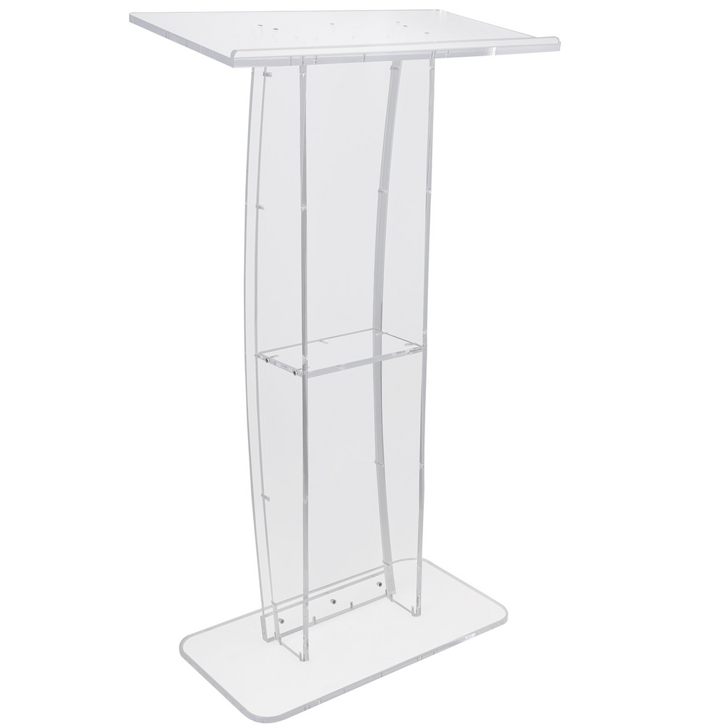 Podio acrílico VEVOR, soporte de podio acrílico transparente de 47" con amplia superficie de lectura y estante de almacenamiento,