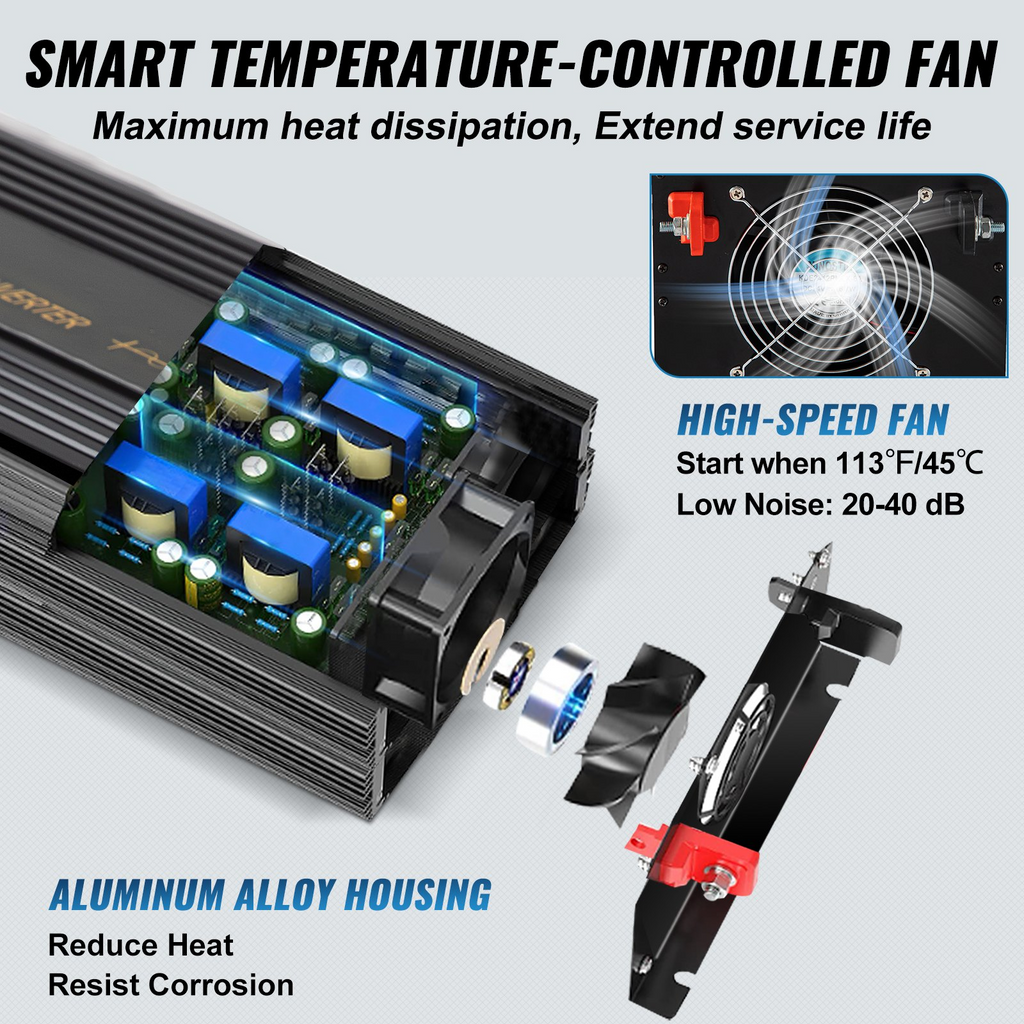 Inversor de onda sinusoidal pura VEVOR de 3500 vatios inversor de corriente de CC de 12 V a CA de 120 V para automóvil con puerto USB pantalla LCD control remoto y tomas de CA (GFCI)