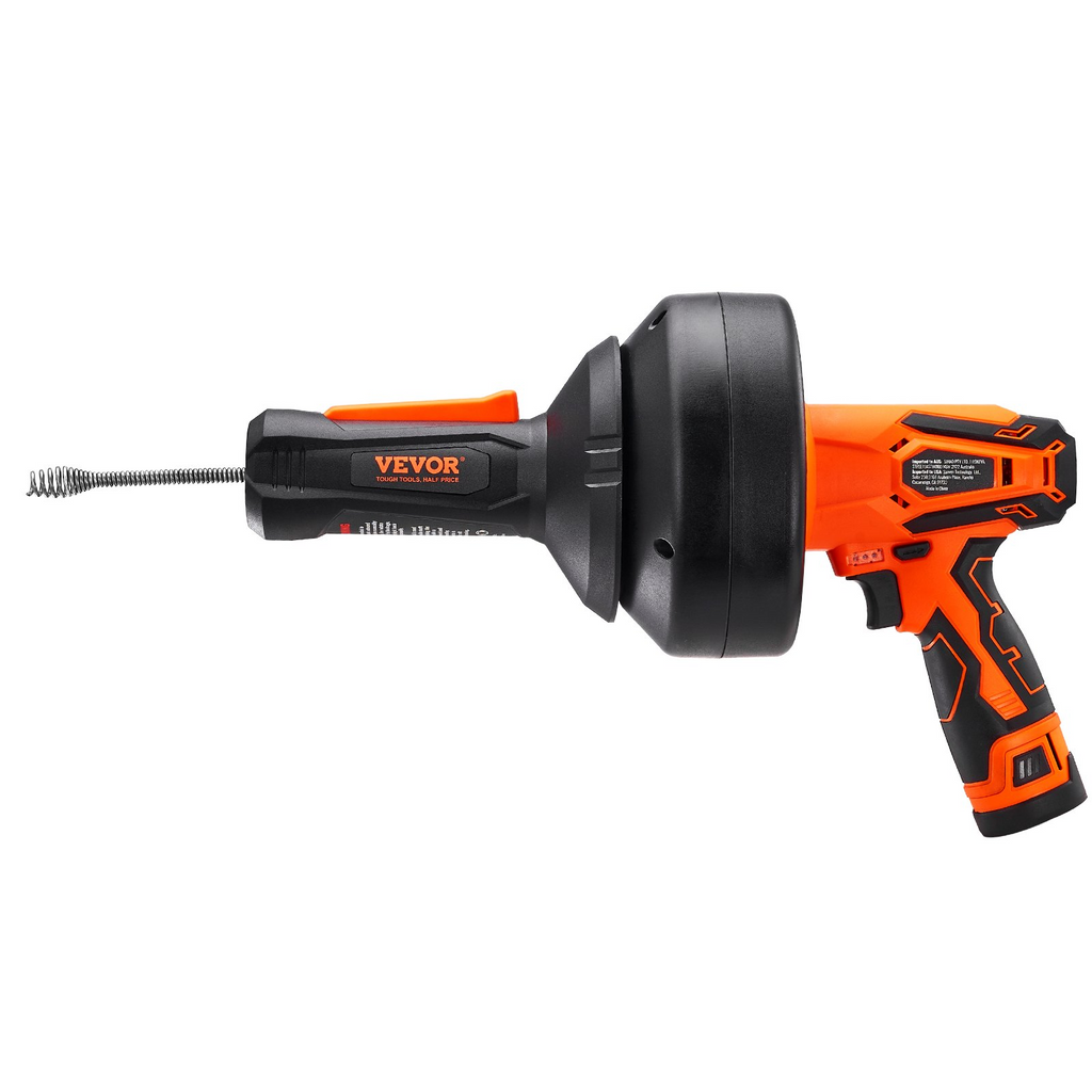 VEVOR - Barrena eléctrica para desagües de 12 V, 7.5 MTS pies, inalámbrica, con alimentación automática, para eliminar obstrucciones de desagües con taladro eléctrico para tuberías de 3/4" a 2", batería  y cargador incluidos JH2