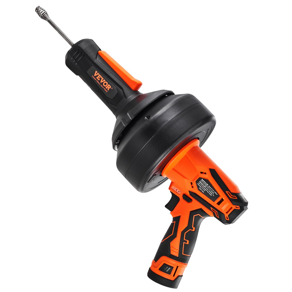 VEVOR - Barrena eléctrica para desagües de 12 V, 7.5 MTS pies, inalámbrica, con alimentación automática, para eliminar obstrucciones de desagües con taladro eléctrico para tuberías de 3/4" a 2", batería  y cargador incluidos JH2