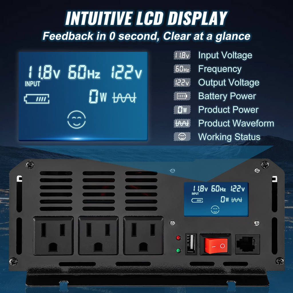 Inversor de potencia de 2500 vatios inversor de CC de 12 V a CA de 120 V