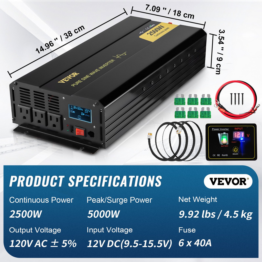 Inversor de potencia de 2500 vatios inversor de CC de 12 V a CA de 120 V