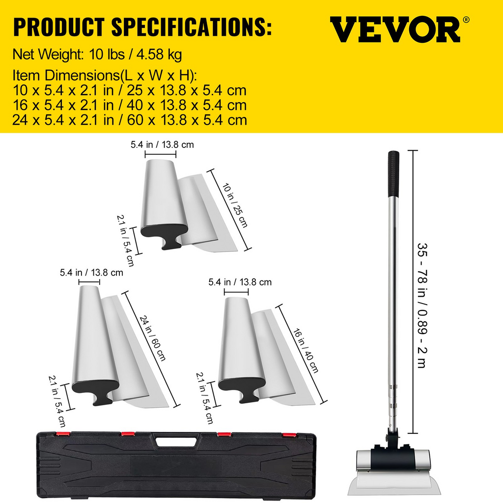 Juego de cuchillas para desnatadora VEVOR cuchillas de 25 + 40 + 60 cm + mango de extensión de 35"-78" cuchillo de construcción de acero inoxidable europeo