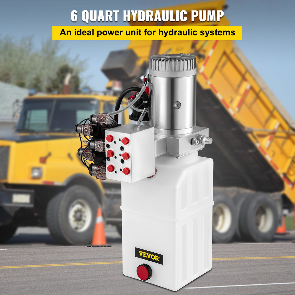 bOMBA HIDRAULICA Kit de control de remolque volquete de doble acción de 6 vías y bomba hidráulica de 12 V y 6 cuartos de galón