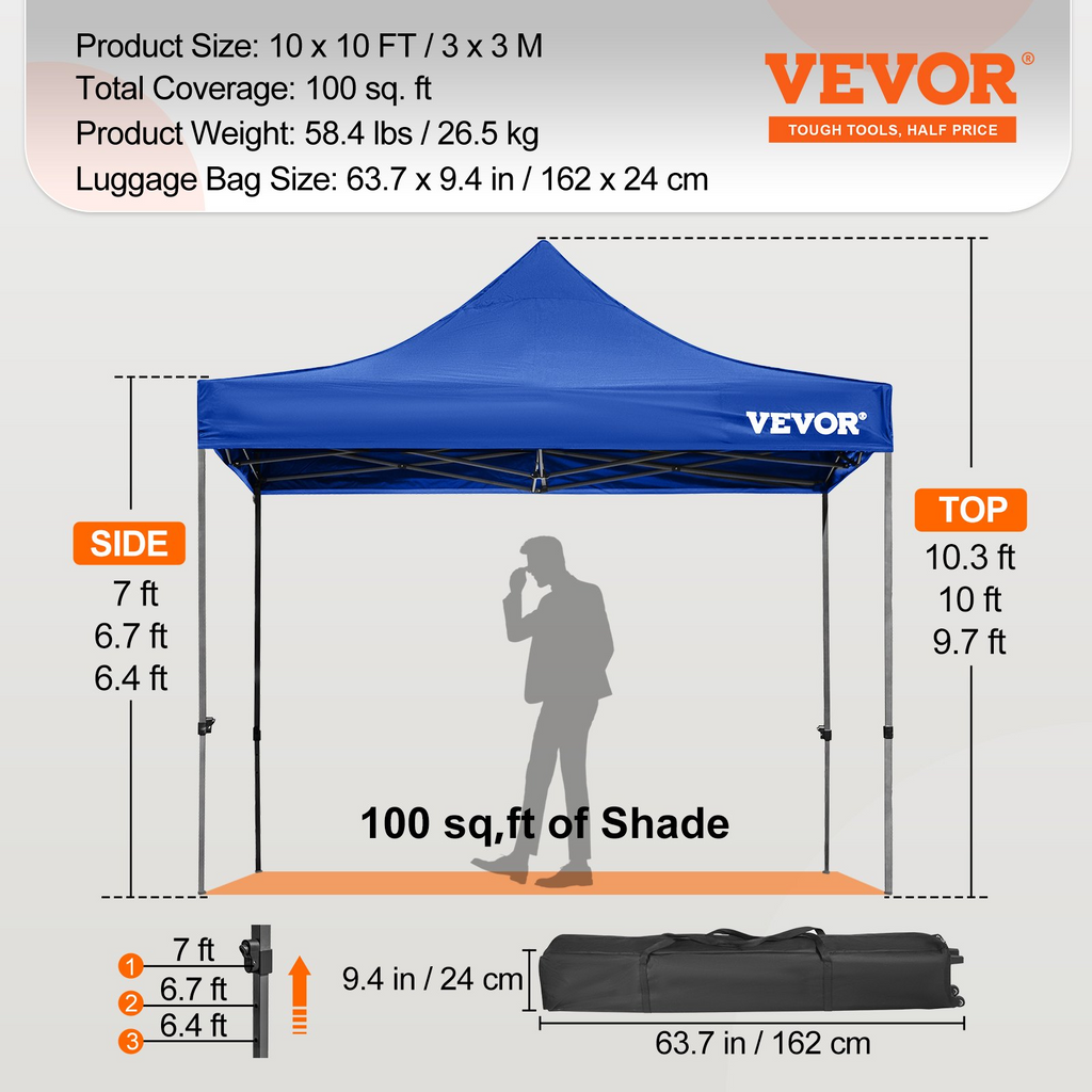 Carpa plegable para exteriores 10 x 10 pies paredes laterales extraíbles y bolsa con ruedas