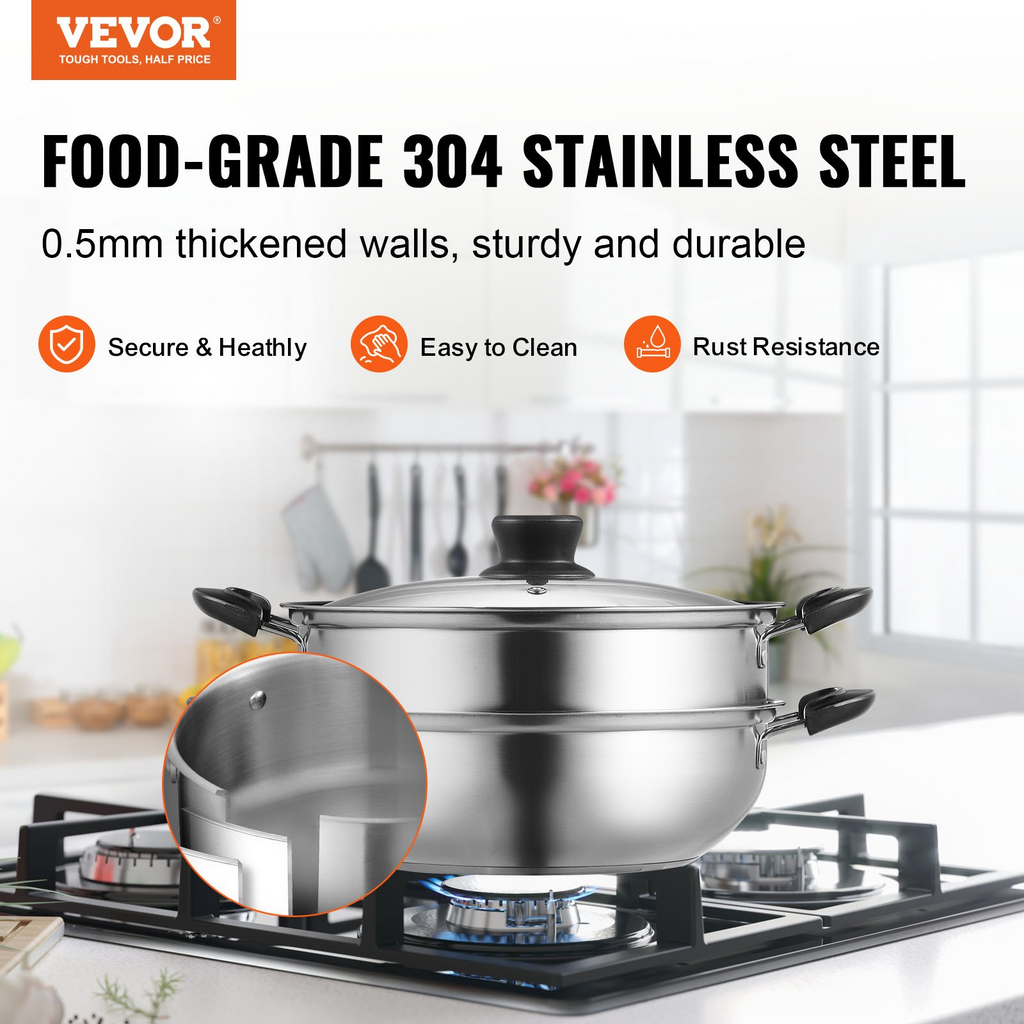 Olla de vapor VEVOR de 11 pulgadas/28 cm para cocinar con olla de 3 cuartos de galón y vaporera de verduras