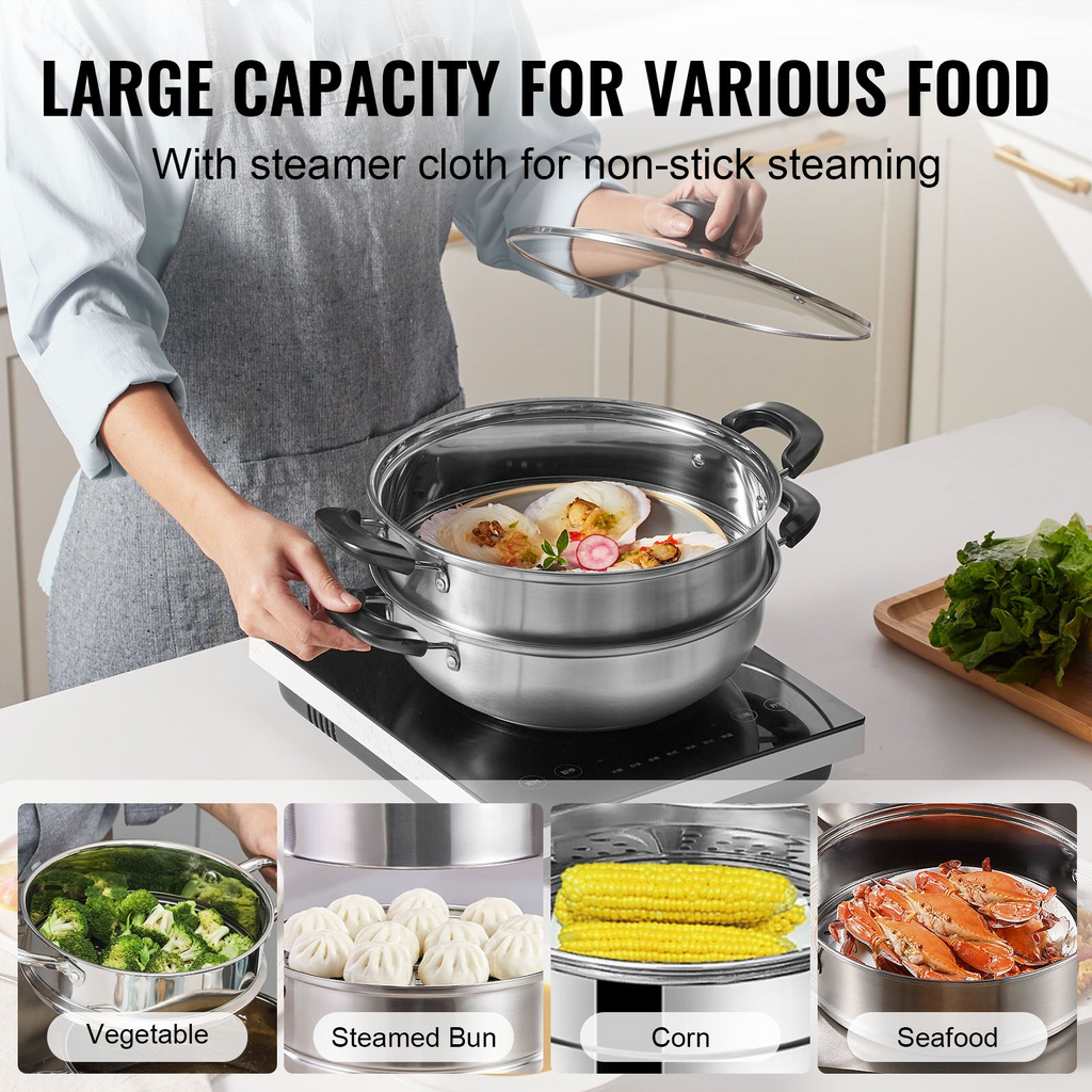 Olla de vapor VEVOR de 11 pulgadas/28 cm para cocinar con olla de 3 cuartos de galón y vaporera de verduras