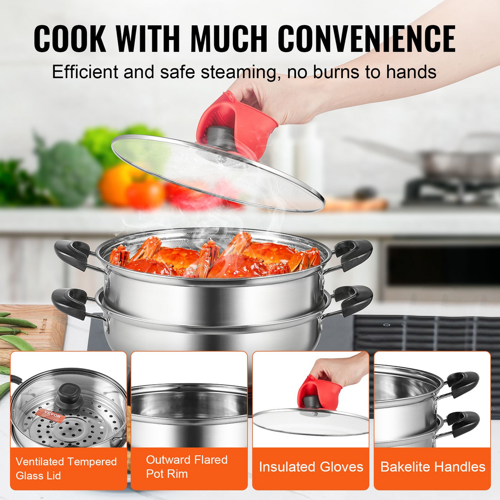 Olla de vapor VEVOR de 11 pulgadas/28 cm para cocinar con olla de 3 cuartos de galón y vaporera de verduras