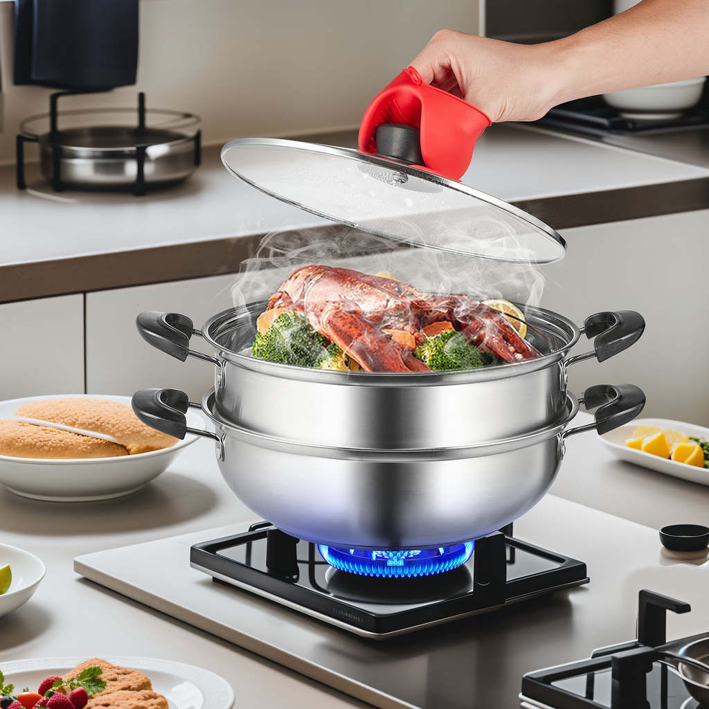 Olla de vapor VEVOR de 11 pulgadas/28 cm para cocinar con olla de 3 cuartos de galón y vaporera de verduras