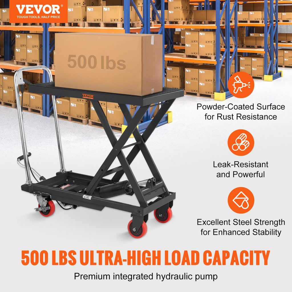 Mesa elevadora hidráulica VEVOR capacidad de 500 libras altura de elevación de 28,5"