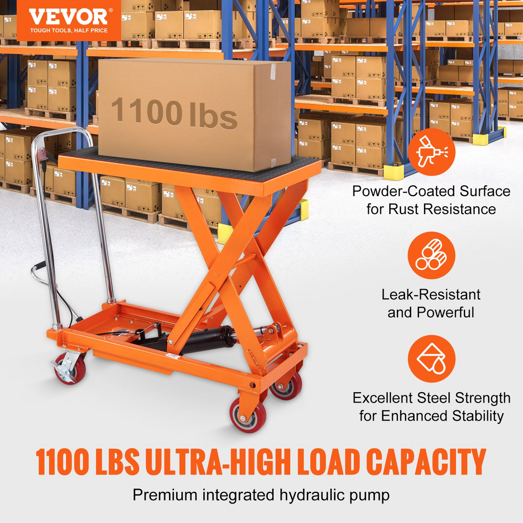 Mesa elevadora hidráulica VEVOR capacidad de 1100 libras altura de elevación de 35,4"