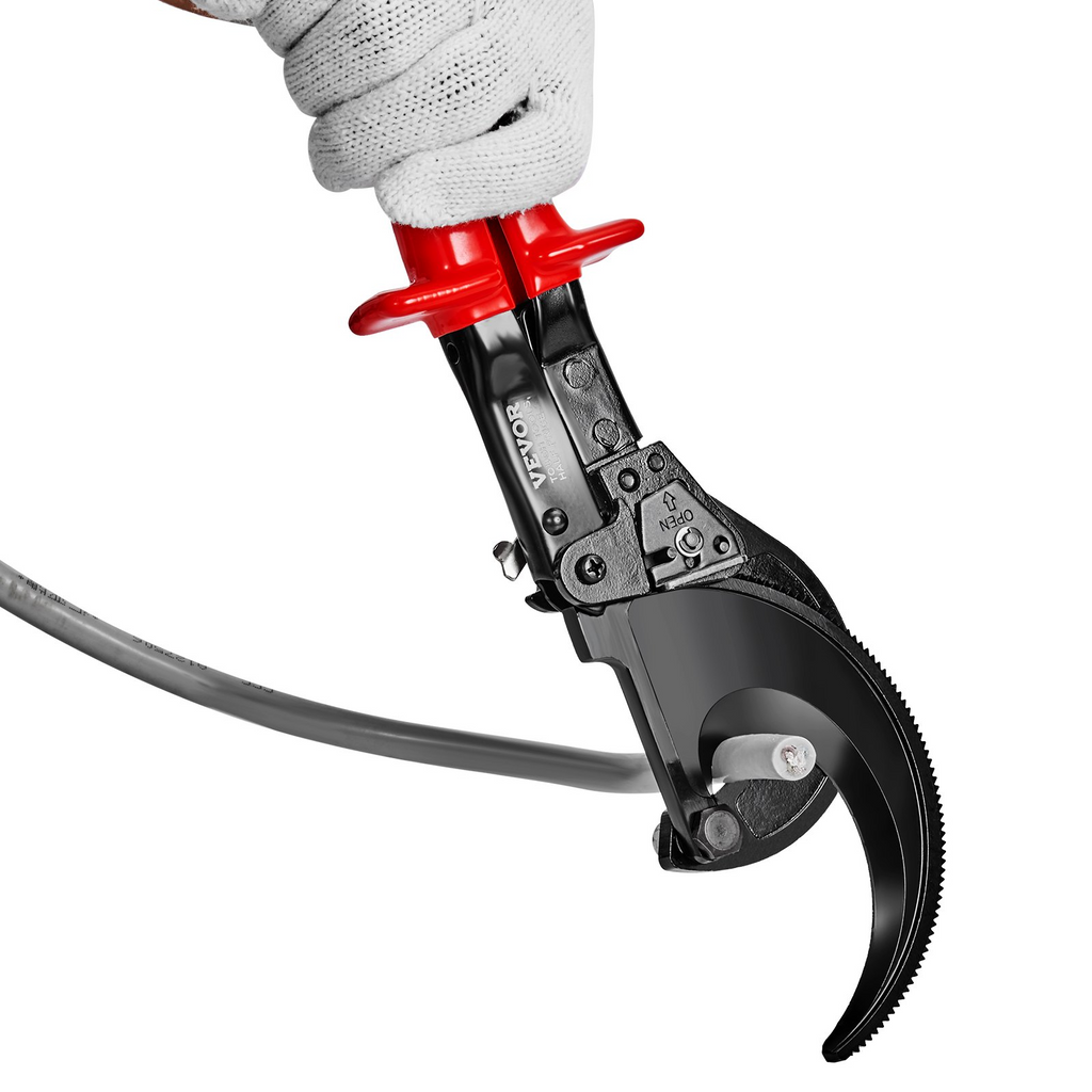 Cortador de cables con trinquete VEVOR de 11" de alta resistencia con guantes hoja resistente de acero de resorte de silicio y manganeso para cortar cables eléctricos de hasta 400 mm²/780 MCM