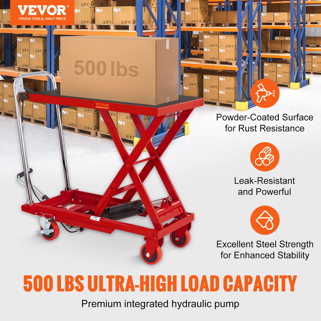 Mesa elevadora hidráulica VEVOR capacidad de 500 libras altura de elevación de 28,5"