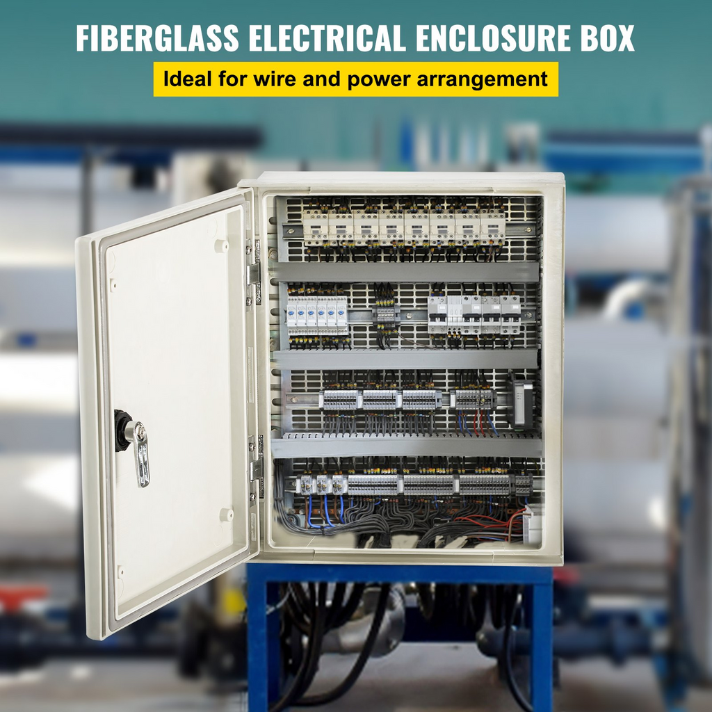 Caja eléctrica de fibra de vidrio VEVOR de acero inoxidable, 12 x 10 x 6'' NEMA 4X, IP66, resistente al agua y al polvo.