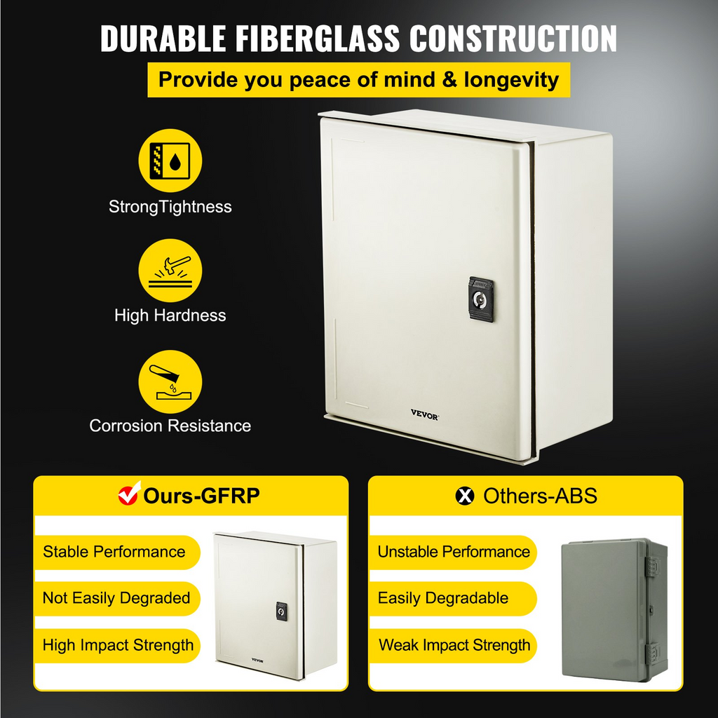Caja eléctrica de fibra de vidrio VEVOR de acero inoxidable, 12 x 10 x 6'' NEMA 4X, IP66, resistente al agua y al polvo.