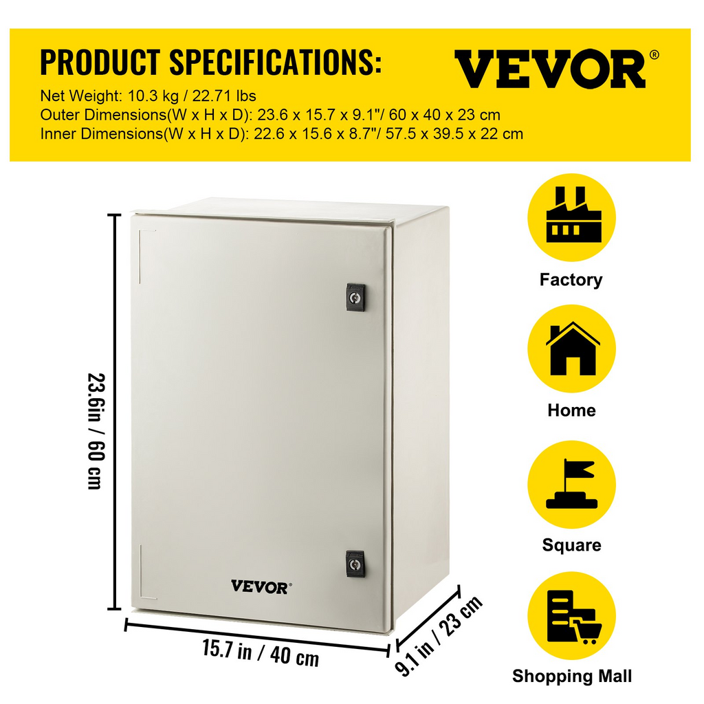 Caja de acero NEMA VEVOR, caja eléctrica de fibra de vidrio NEMA 4X de 24 x 16 x 9'', resistente al agua y al polvo IP66