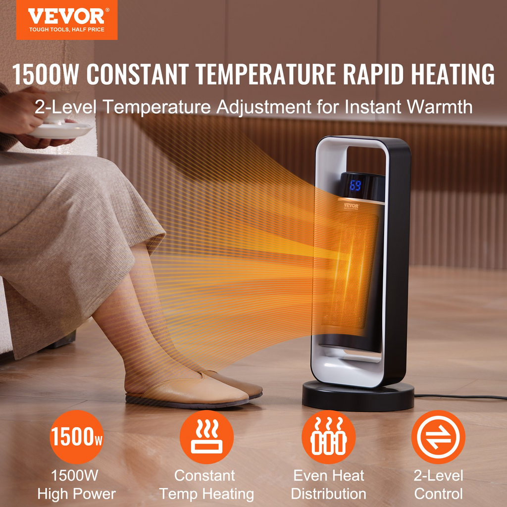 VEVOR Calentador de ambiente eléctrico con control remoto de termostato 1000 W/1500 W