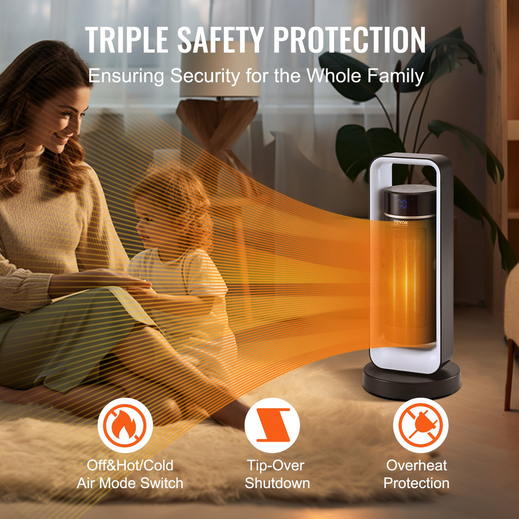 VEVOR Calentador de ambiente eléctrico con control remoto de termostato 1000 W/1500 W
