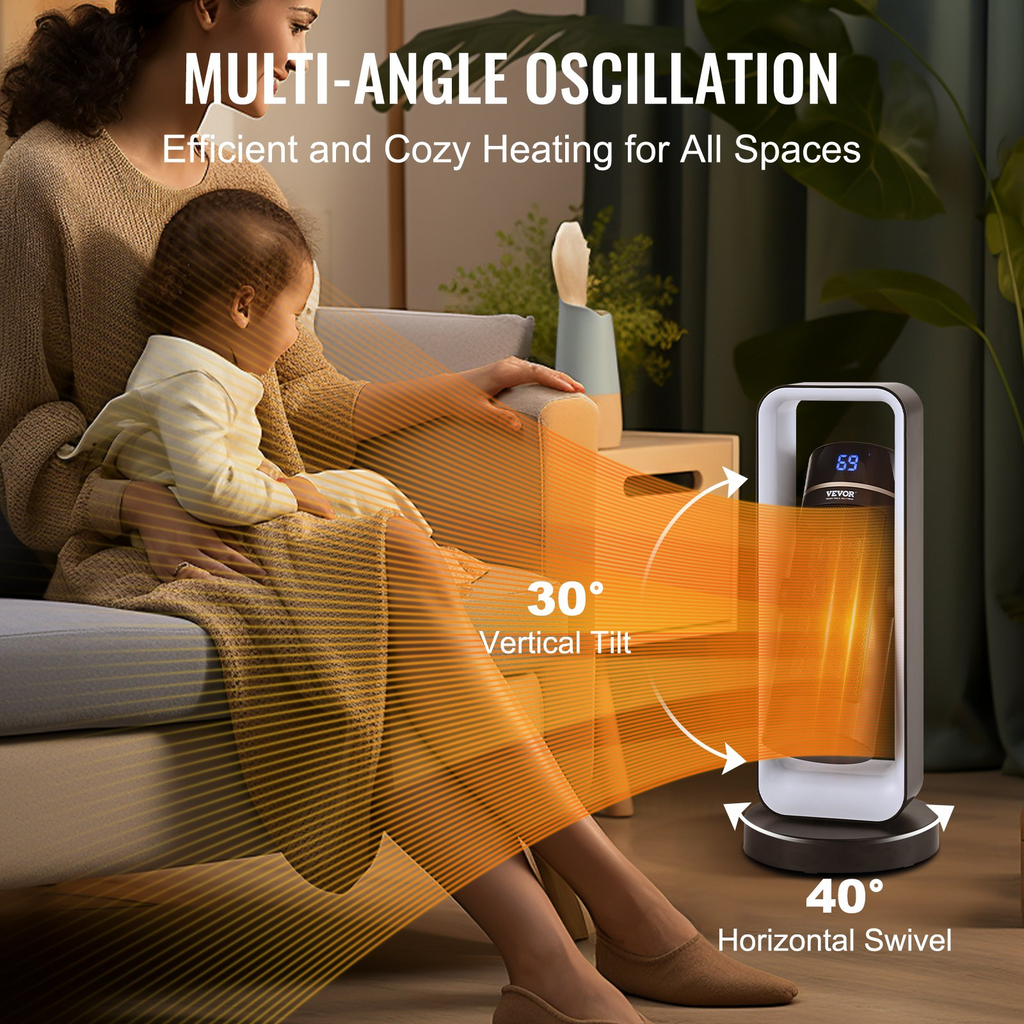 VEVOR Calentador de ambiente eléctrico con control remoto de termostato 1000 W/1500 W