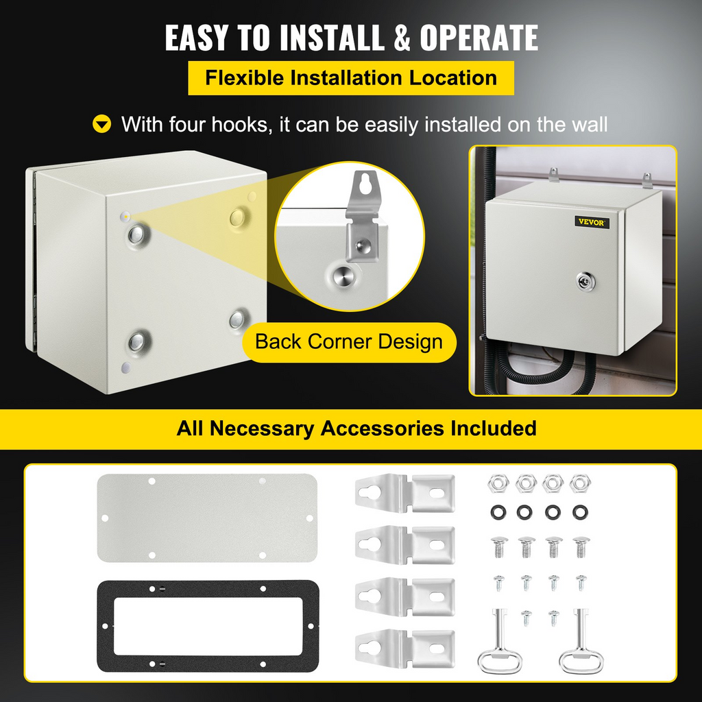 Caja de acero NEMA VEVOR, caja eléctrica de acero NEMA 4X de 8 x 8 x 6'', resistente al agua y al polvo IP66.