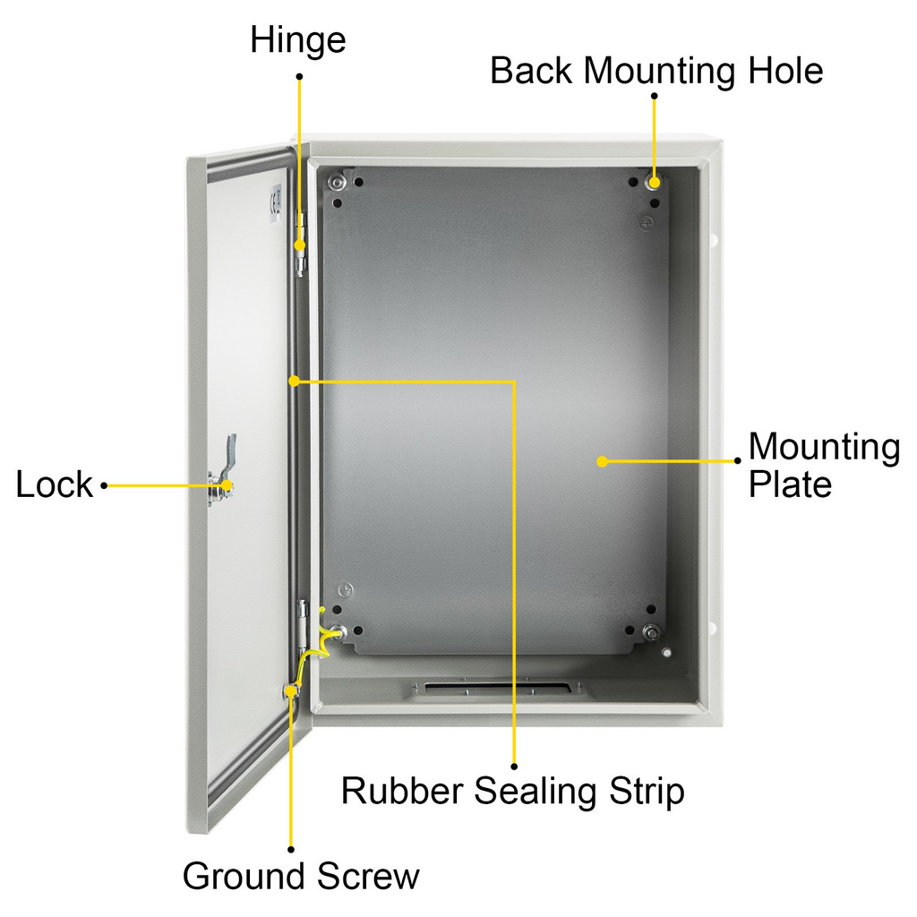 Caja de protección eléctrica VEVOR, 16'' × 12'' × 6'', caja de conexiones con bisagras de acero al carbono, IP66.