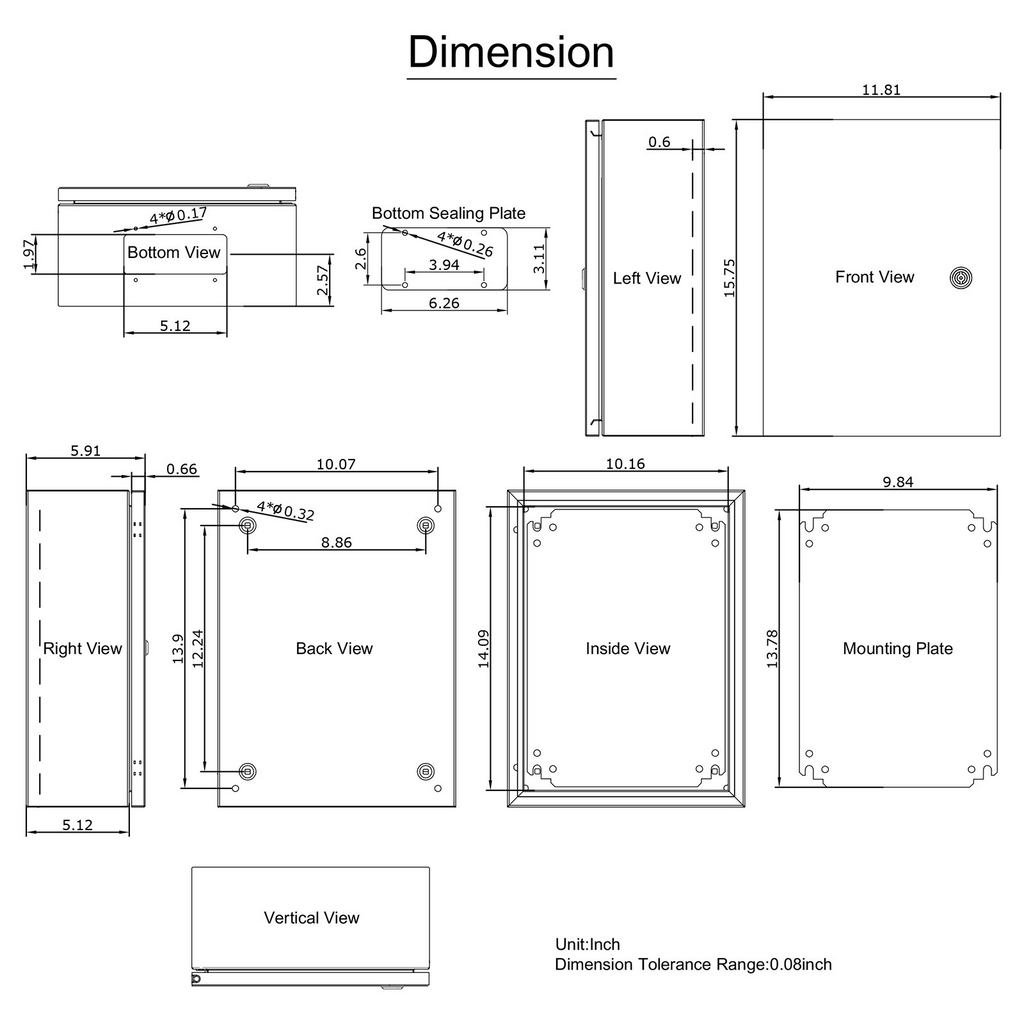 Caja de protección eléctrica VEVOR, 16'' × 12'' × 6'', caja de conexiones con bisagras de acero al carbono, IP66.
