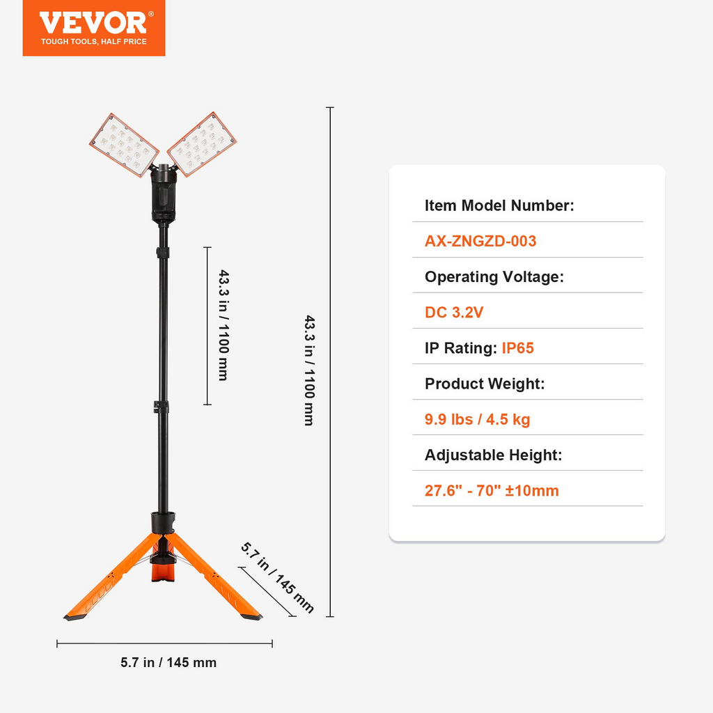 Luz de trabajo LED VEVOR LED de 2500 lm ajustable de 27,6" a 70"