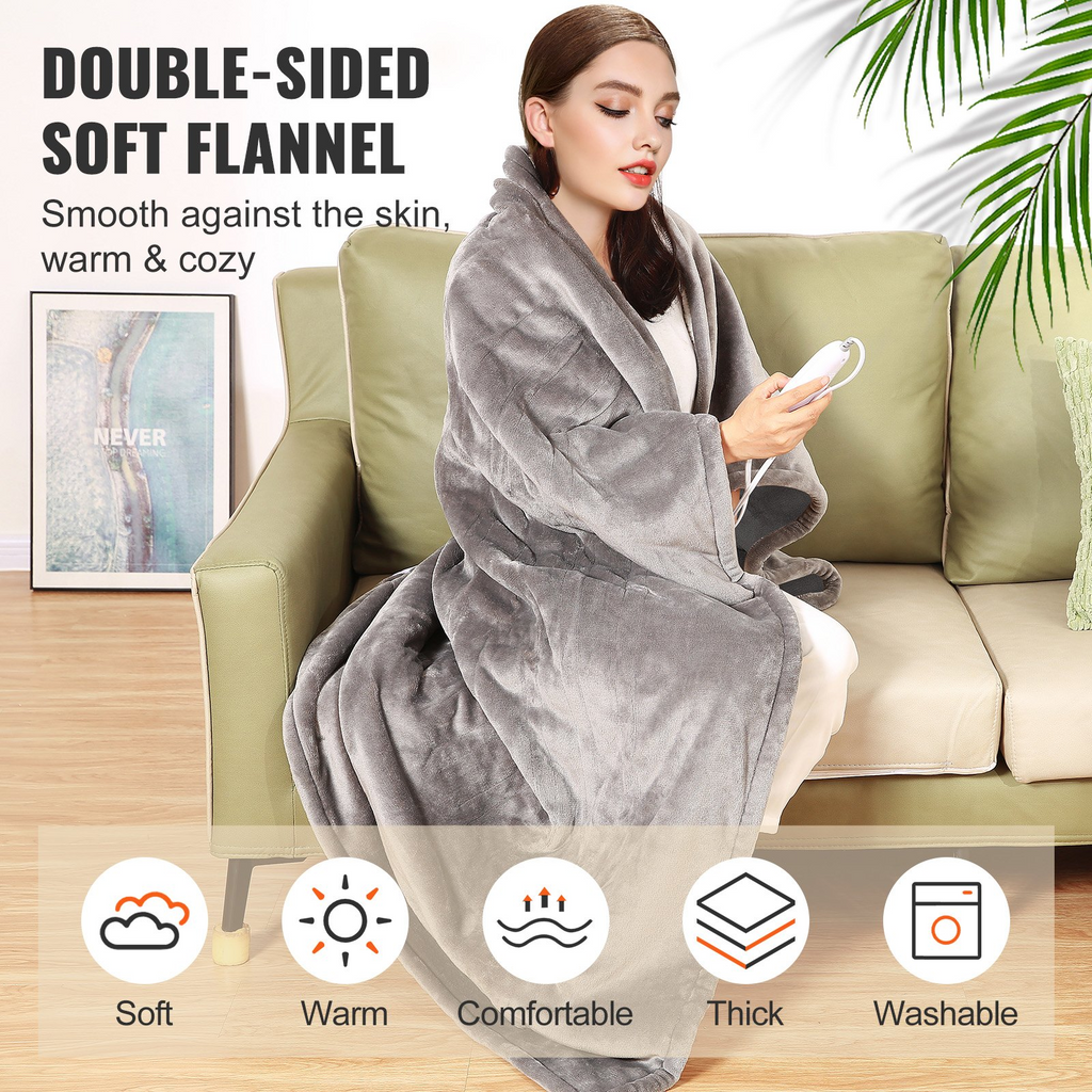 Manta eléctrica VEVOR de 182,88 x 213,4 cm tamaño completo de franela suave con temporizador de 10 horas