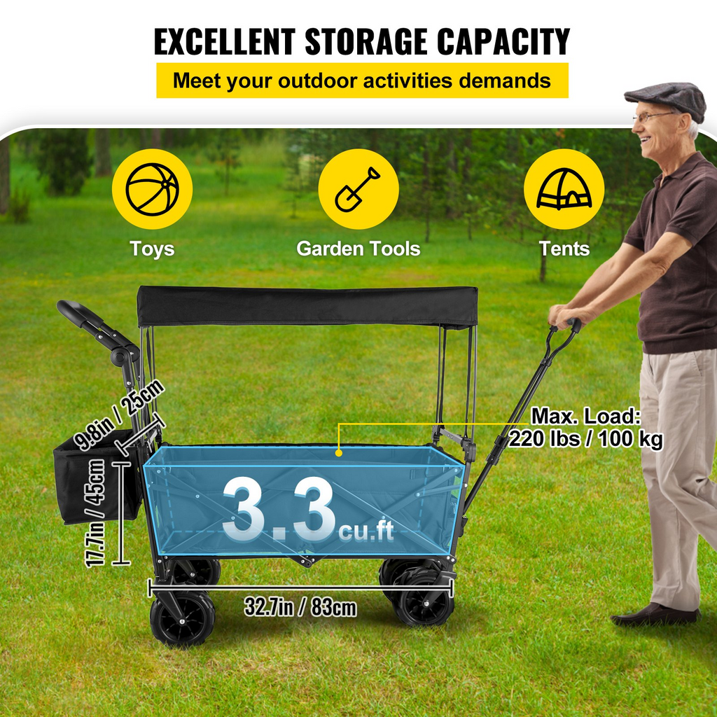 VEVOR Carrito de jardín plegable extragrande con toldo extraíble