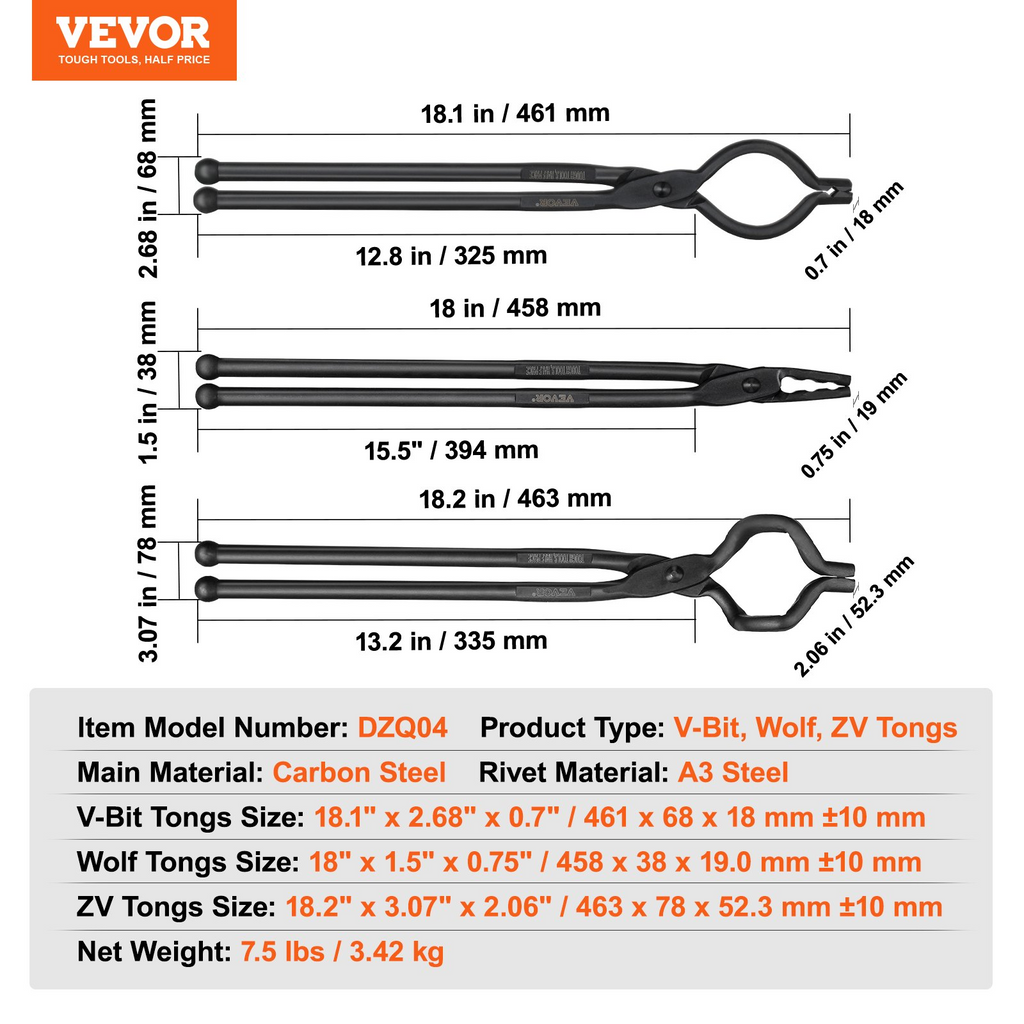 Pinzas de herrero VEVOR 3 piezas de 18"
