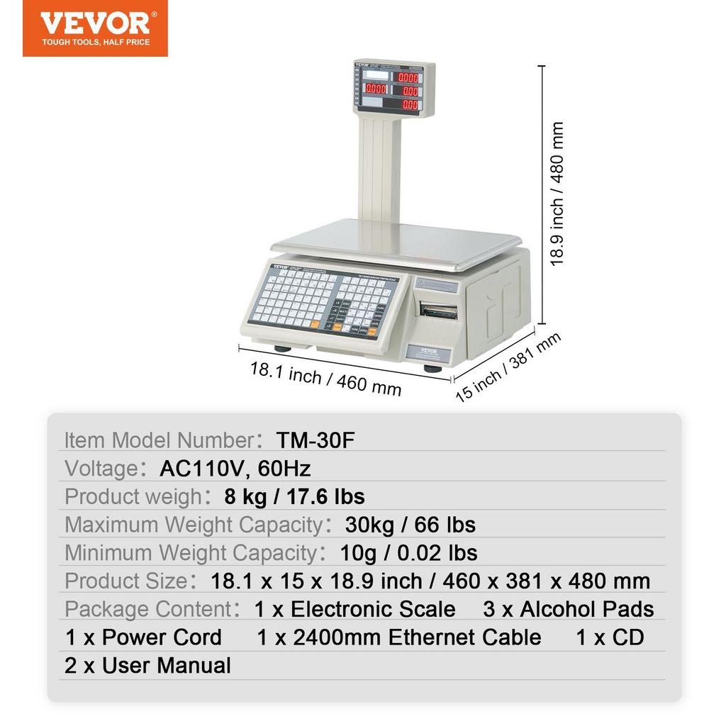 Báscula electrónica de cálculo de precios VEVOR báscula digital de 66 lb