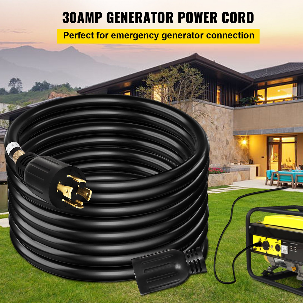 Cable de extensión para generador VEVOR de 50 pies 30 amperios cable de 4 cables calibre 10 cable de alimentación para generador de 125 V y 250 V con cierre giratorio (50 pies y 30 amperios)