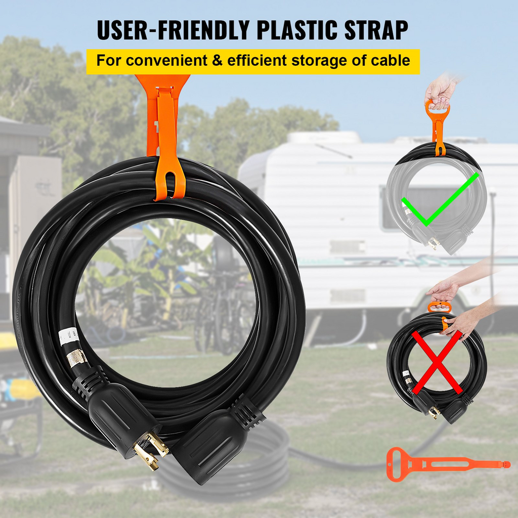 Cable de extensión para generador VEVOR de 50 pies 30 amperios cable de 4 cables calibre 10 cable de alimentación para generador de 125 V y 250 V con cierre giratorio (50 pies y 30 amperios)