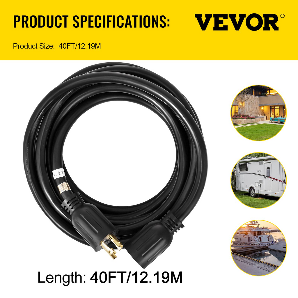 Cable de extensión para generador VEVOR de 40 pies y 30 amperios de 4 cables calibre 10 para generador de 125 V y 250 V