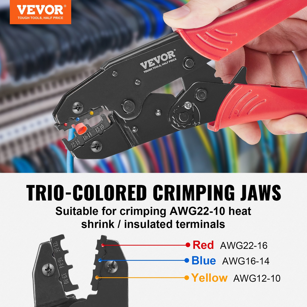 Juego de herramientas de crimpado con trinquete VEVOR para conectores eléctricos aislados