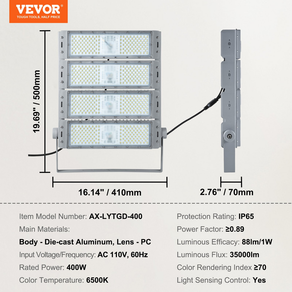 Foco LED para estadios 400 W 35 000 lm luz LED de inundación 6500 K l IP65